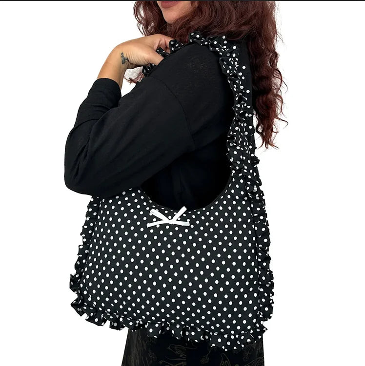 Personalized Gingham Shoulder Bag Ruffle Weekender Women Tote Bag Mini Beach Bag With Bow