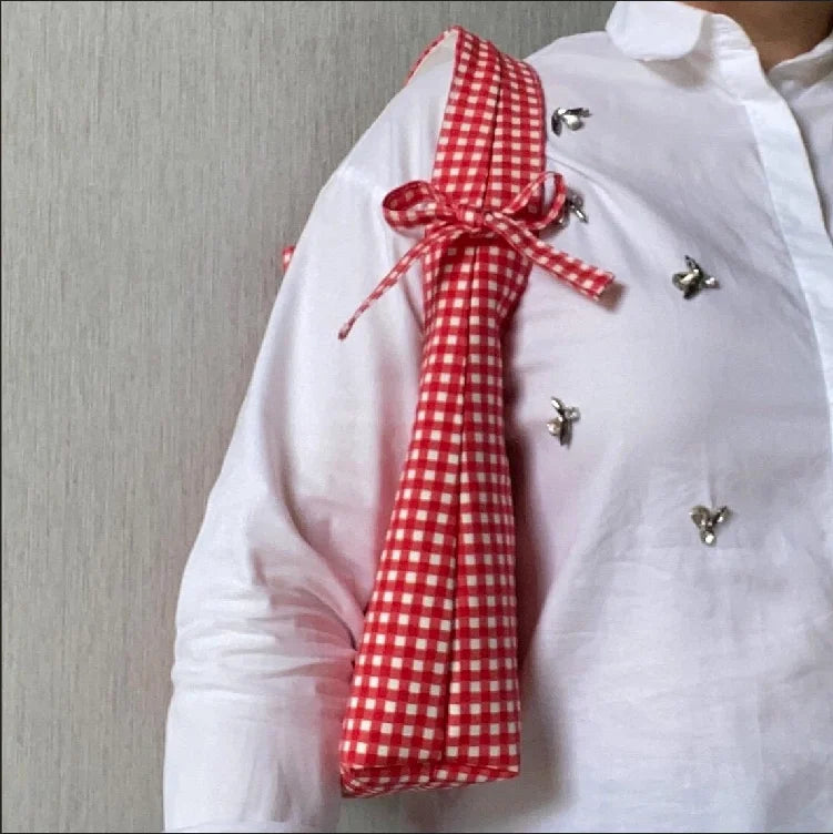 Personalized Handmade Red Gingham Tote Bag Cute Mini Bow Hobo Bag Cotton Canvas Shoulder Bag