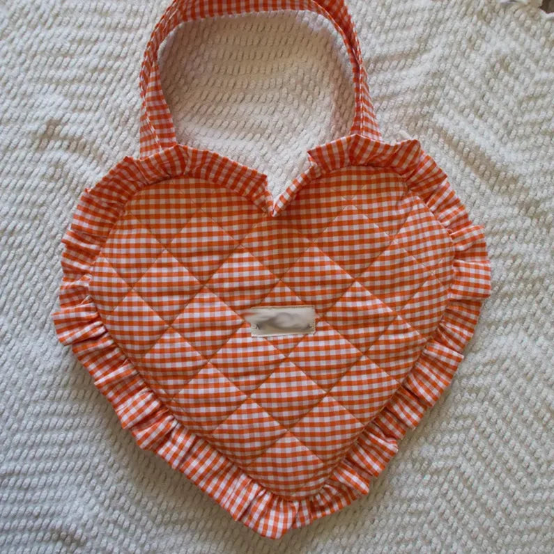 Personalized Heart Shaped Tote Bag Handmade Embroidered Shoulder Bag Floral Print Quilted Women Tote Handbag