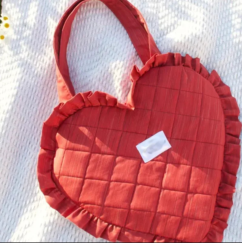 Personalized Heart Shaped Tote Bag Handmade Embroidered Shoulder Bag Floral Print Quilted Women Tote Handbag