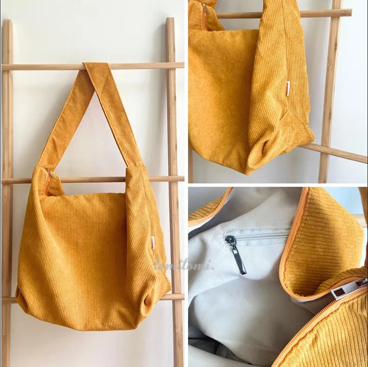 Personalized Lightweight Crossbody Bag Navy Ginger Brown Corduroy Tote Bag Adjustable Strap Shoulder Bag