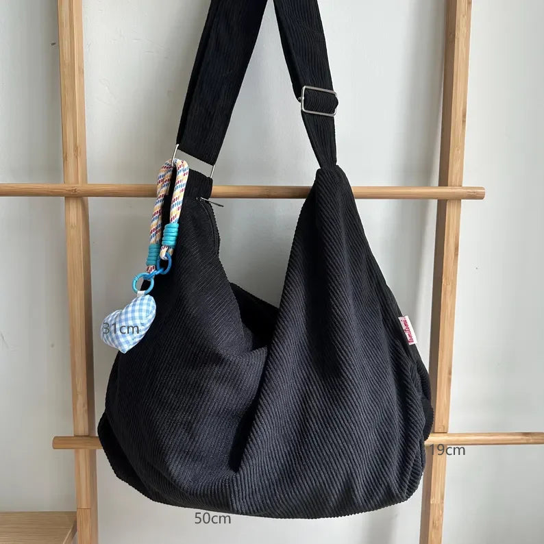 Personalized Lightweight Crossbody Bag Navy Ginger Brown Corduroy Tote Bag Adjustable Strap Shoulder Bag