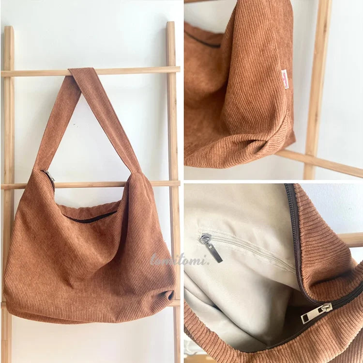 Personalized Lightweight Crossbody Bag Navy Ginger Brown Corduroy Tote Bag Adjustable Strap Shoulder Bag