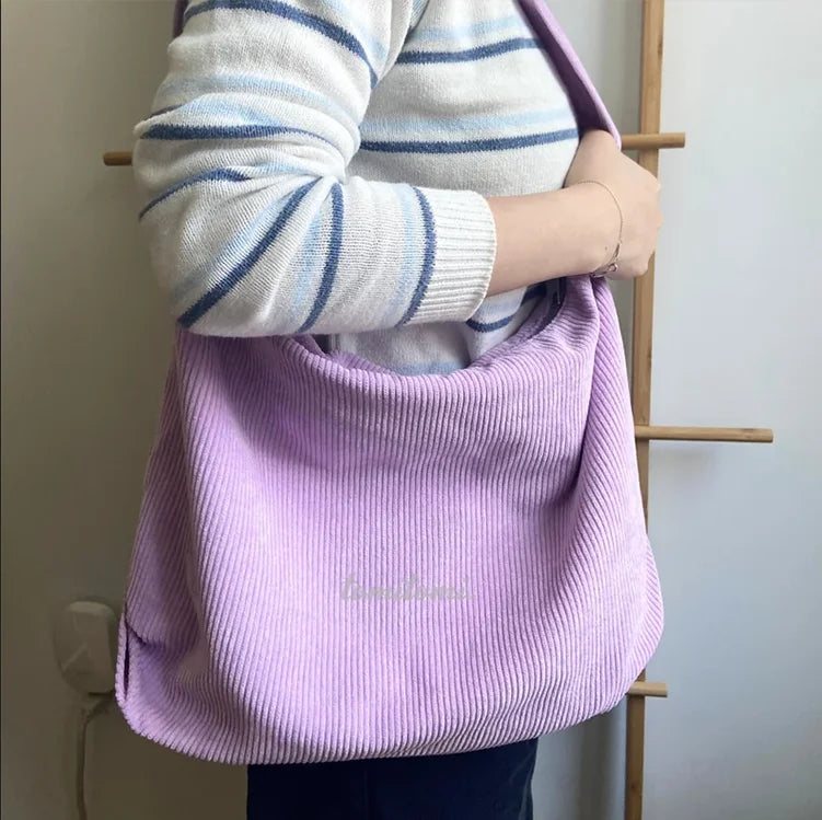 Personalized Lightweight Crossbody Bag Navy Ginger Brown Corduroy Tote Bag Adjustable Strap Shoulder Bag