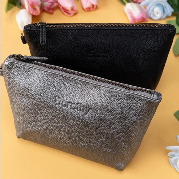 Personalized Makeup Bag Custom Zipper Travel Cosmetic Pouch Daisy Skincare Leather Toiletries Bags