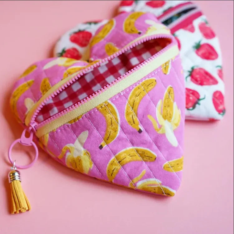 Personalized Mini Coin Purse Heart Shaped Cosmetic Bag Handmade Cotton Quilted Makeup Bag