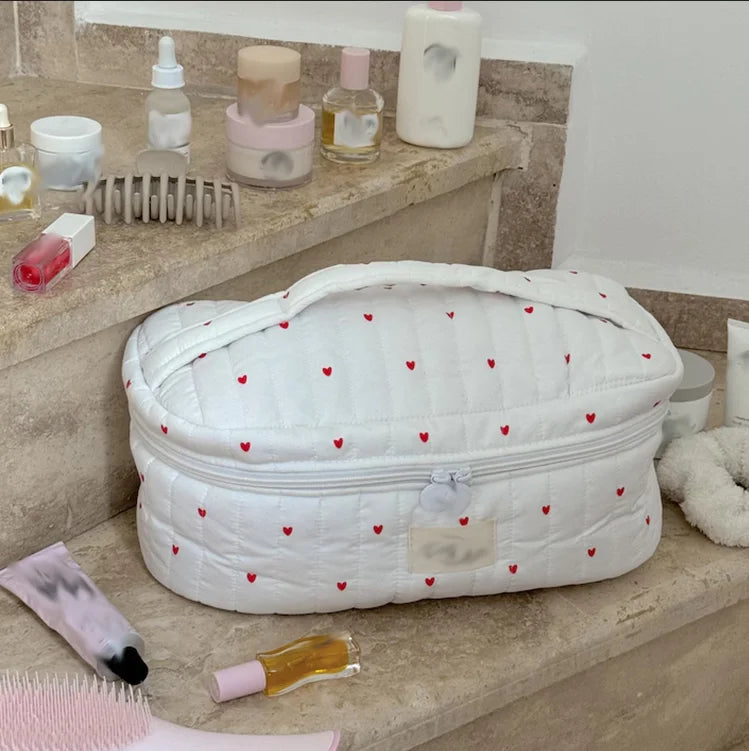 Personalized Quilted Train Case Handmade Cotton Large Cosmetic Bag Custom Floral Pattern Makeup Bag Set