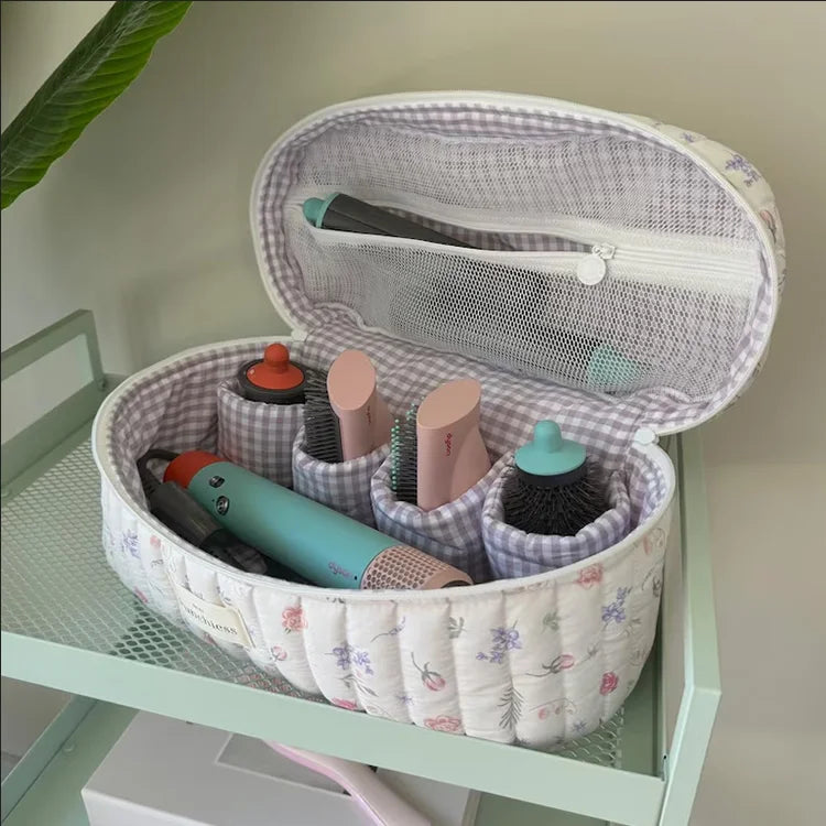 Personalized Quilted Train Case Handmade Cotton Large Cosmetic Bag Custom Floral Pattern Makeup Bag Set