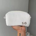Personalized Soft Waffle Embroidery Cosmetic Bag Make up Pouch Bridal Bridesmaid Toiletry Bag