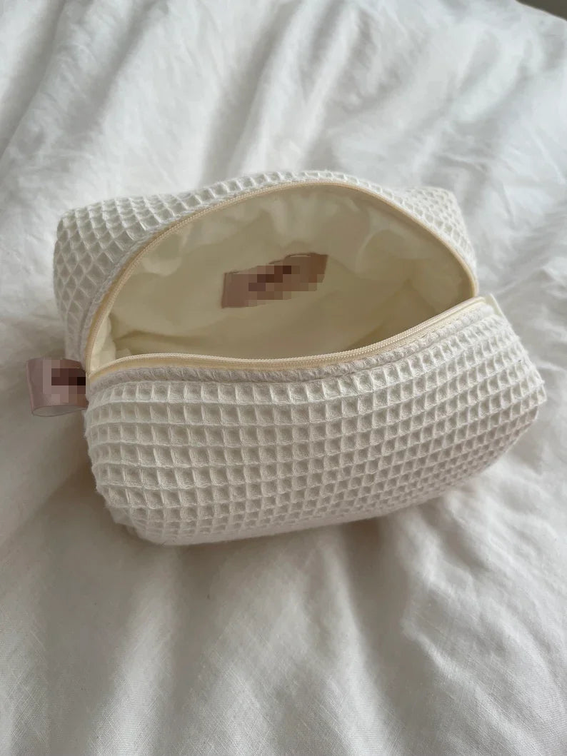 Personalized Soft Waffle Embroidery Cosmetic Bag Make up Pouch Bridal Bridesmaid Toiletry Bag