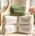 Personalized Waffle Makeup Bag Custom Cotton Embroidered Cosmetic Bag Travel Toiletry Pouch for Bridesmaid