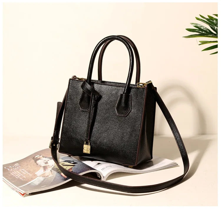 Popular Most Required Litchi Pattern Leather Large Capacity Fashion Handbag With Lock