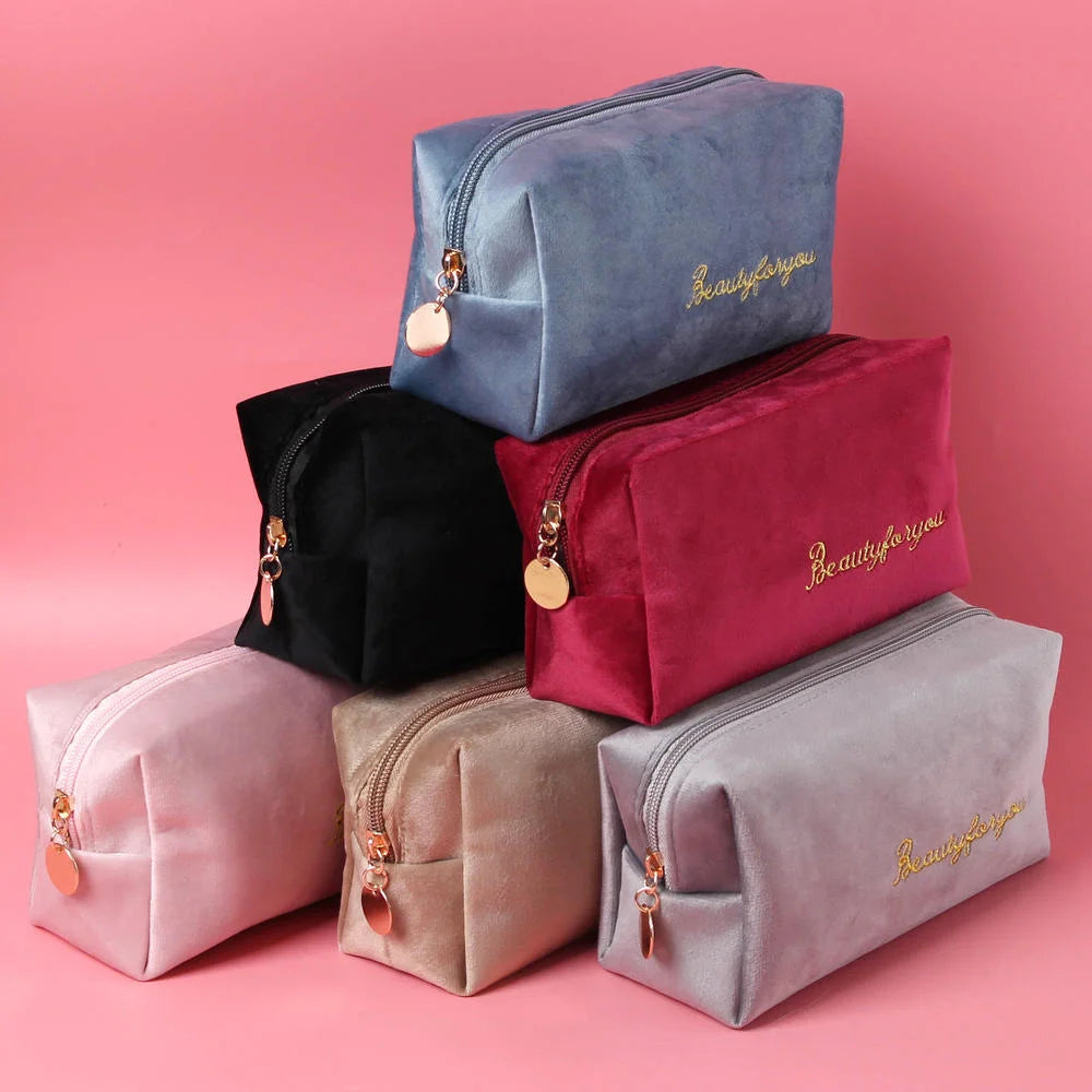 Portable Custom logo Travel Toiletry Bag Private Label Makeup Organizer Bag Luxury Suede Velvet Cosmetic Bags