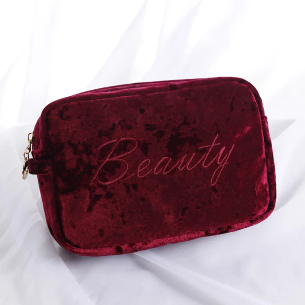Portable Custom logo Travel Toiletry Bag Private Label Makeup Organizer Bag Luxury Suede Velvet Cosmetic Bags