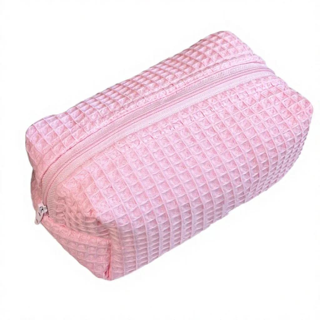 Portable Large Eco-Friendly Foldable Travel Makeup Bag Custom Logo Factory Direct Cotton Waffle Pattern White Printed Poofy