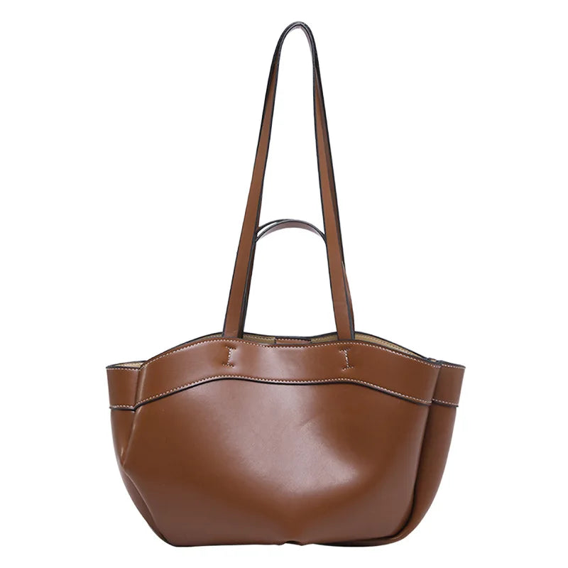 Premium PU Commute Tote Shoulder Bag Simple Open Design Large Capacity Everyday Casual Matching Pouch Set Handheld Shopping Bag
