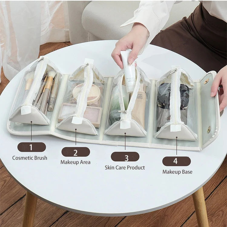 Premium Soft Leather PU Large Capacity Cosmetic Organizer Fashionable Zipper for Toiletry Bag Travel Makeup Case