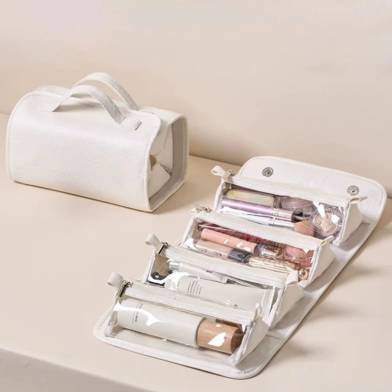 Premium Soft Leather PU Large Capacity Cosmetic Organizer Fashionable Zipper for Toiletry Bag Travel Makeup Case