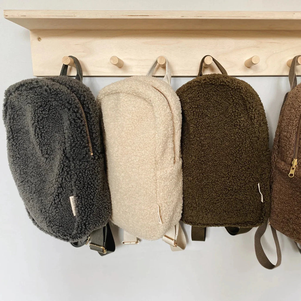 Preppy Style Lamb Wool School Bag Women Winter Solid Color Kids Sherpa Mini Backpack