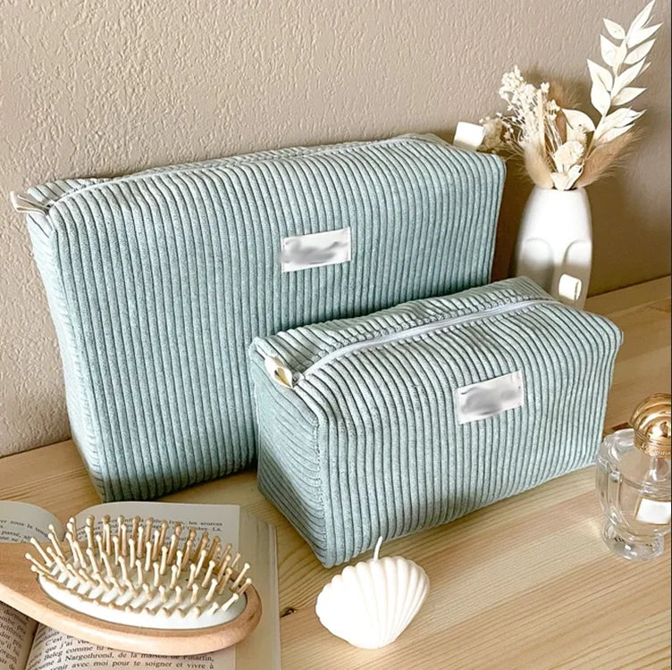 Pretty Corduroy Toiletry Bag Cute Zipper Embroidered Cosmetic Bag Personalized Cotton Small Corduroy Makeup Pouch