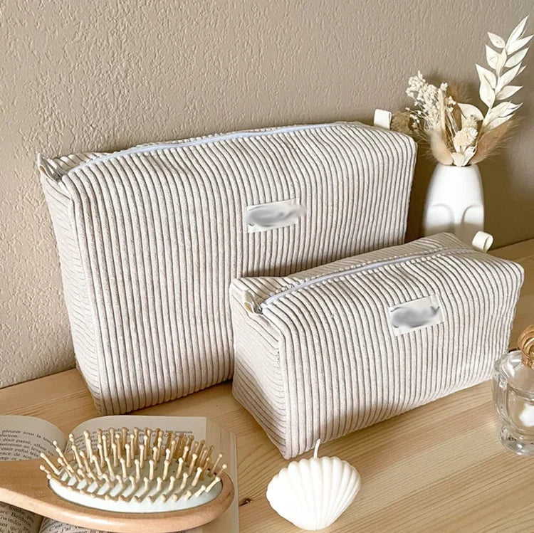 Pretty Corduroy Toiletry Bag Cute Zipper Embroidered Cosmetic Bag Personalized Cotton Small Corduroy Makeup Pouch