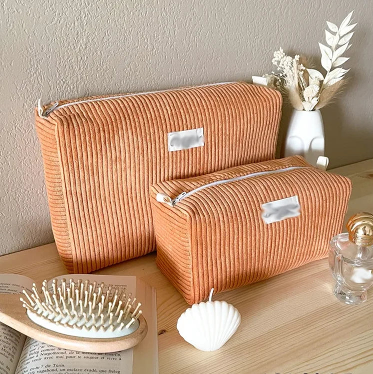 Pretty Corduroy Toiletry Bag Cute Zipper Embroidered Cosmetic Bag Personalized Cotton Small Corduroy Makeup Pouch