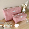 Pretty Corduroy Toiletry Bag Cute Zipper Embroidered Cosmetic Bag Personalized Cotton Small Corduroy Makeup Pouch