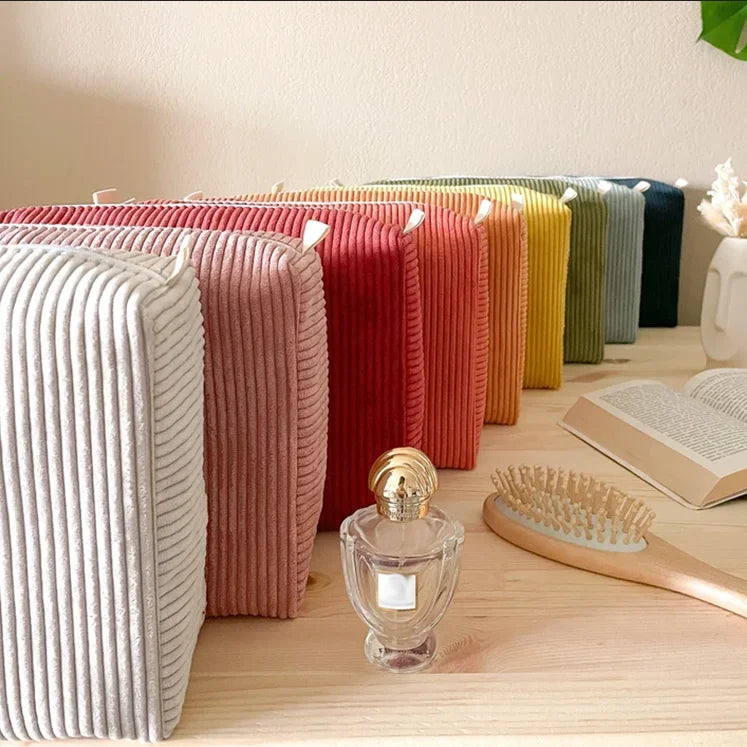 Pretty Corduroy Toiletry Bag Cute Zipper Embroidered Cosmetic Bag Personalized Cotton Small Corduroy Makeup Pouch