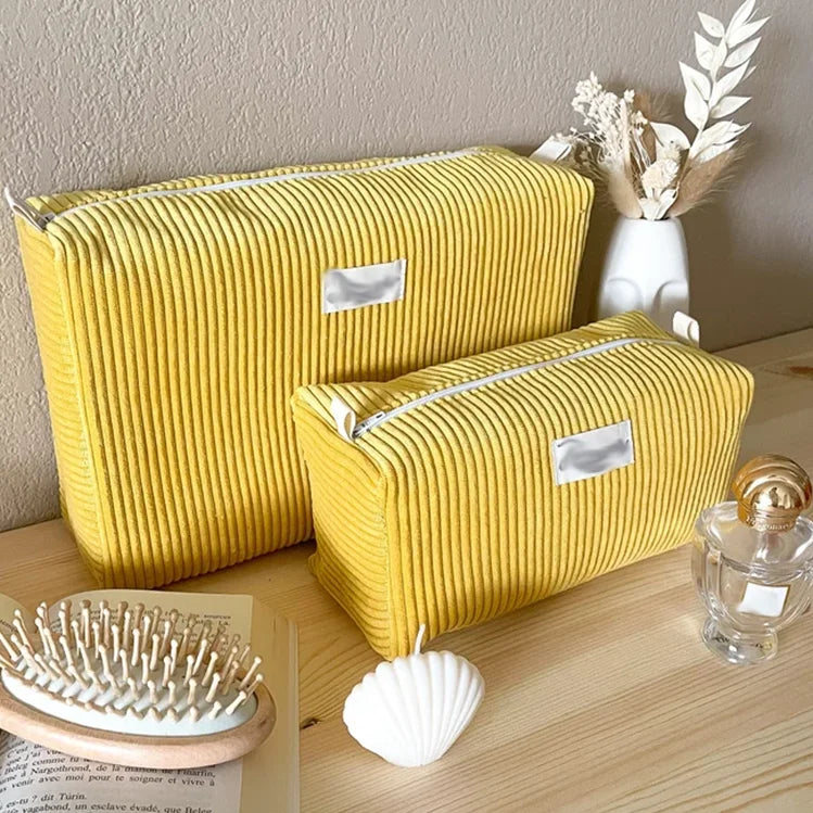 Pretty Corduroy Toiletry Bag Cute Zipper Embroidered Cosmetic Bag Personalized Cotton Small Corduroy Makeup Pouch