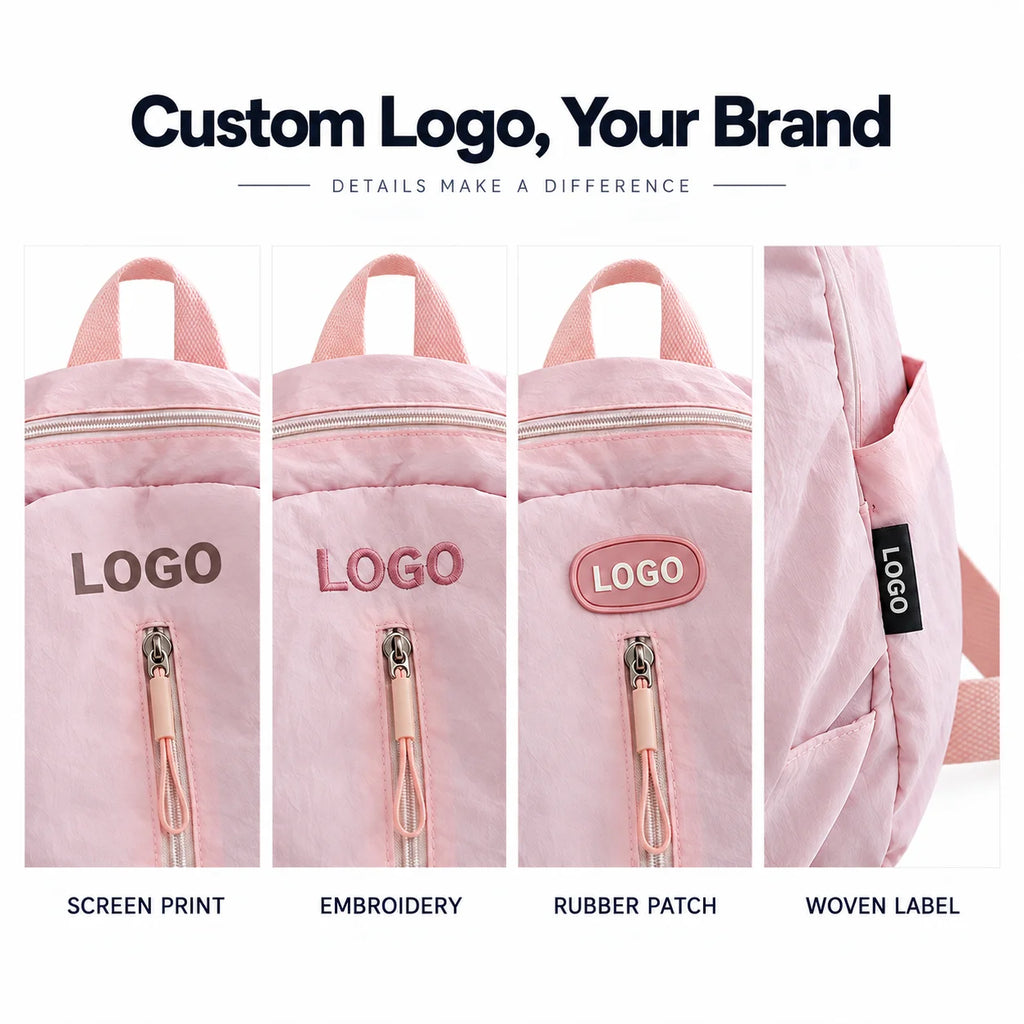 Private Label OEM ODM BSCI Certified Factory Nylon Backpack Front Zip Side Bottle Pocket Minimalist for School Work Travel