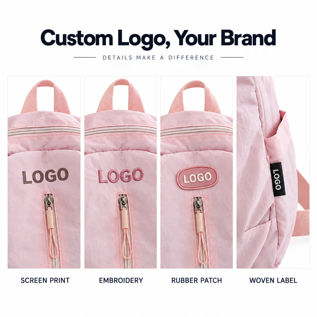 Private Label OEM ODM BSCI Certified Factory Nylon Backpack Front Zip Side Bottle Pocket Minimalist for School Work Travel