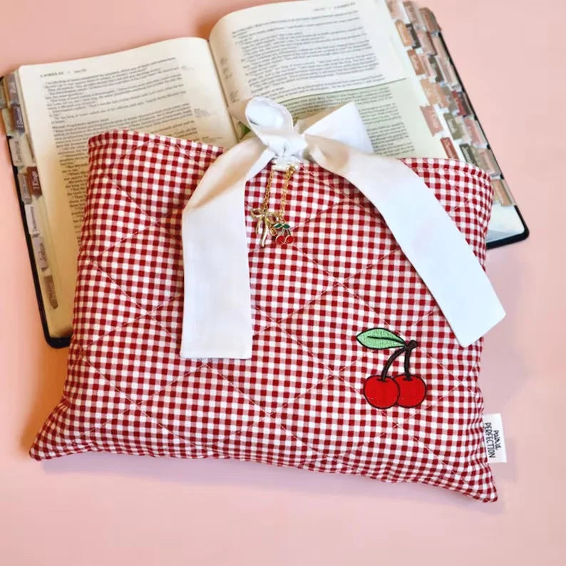 Quilted Bible Sleeve With Red Bow Fabric Bible Cover Padded Book Sleeve Faith Christian Gift