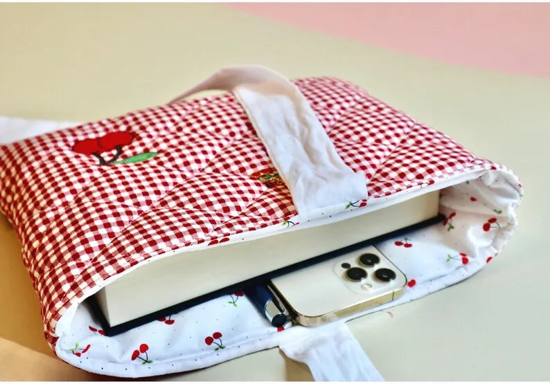 Quilted Bible Sleeve With Red Bow Fabric Bible Cover Padded Book Sleeve Faith Christian Gift