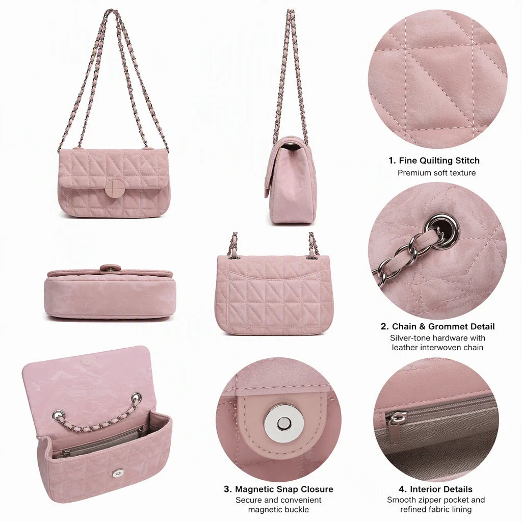 Quilted Chain Flap Bag 5 Colors Custom Color Crossbody Shoulder Handbag with Woven Chain Strap for Women Wholesale OEM ODM
