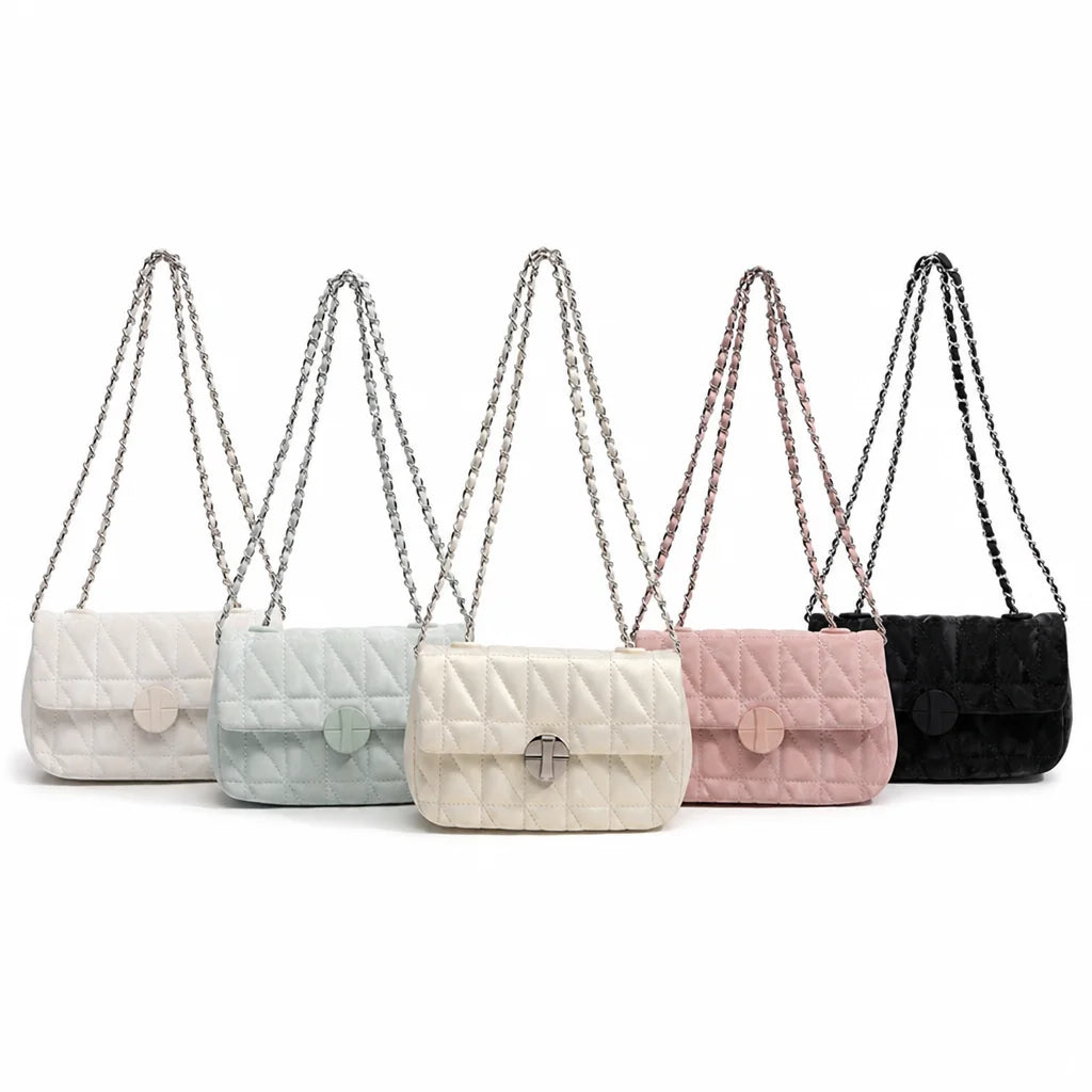 Quilted Chain Flap Bag 5 Colors Custom Color Crossbody Shoulder Handbag with Woven Chain Strap for Women Wholesale OEM ODM