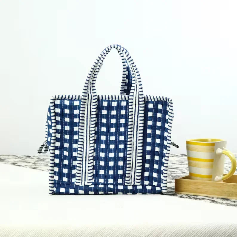 Quilted Cotton Lunch Box Bag Floral Print Handle Bag Convenient Small Tote Bag