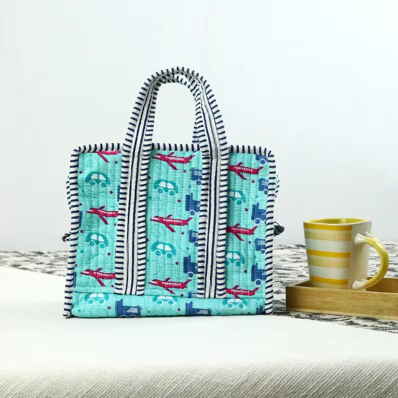 Quilted Cotton Lunch Box Bag Floral Print Handle Bag Convenient Small Tote Bag