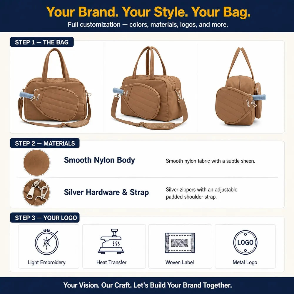 Quilted Duffel Bag with Paddle Pocket Fits Pickleball Paddle Tennis Racket Shoe Compartment Trolley Sleeve Padded Straps