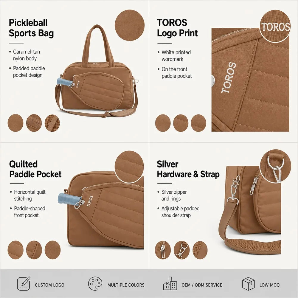 Quilted Duffel Bag with Paddle Pocket Fits Pickleball Paddle Tennis Racket Shoe Compartment Trolley Sleeve Padded Straps