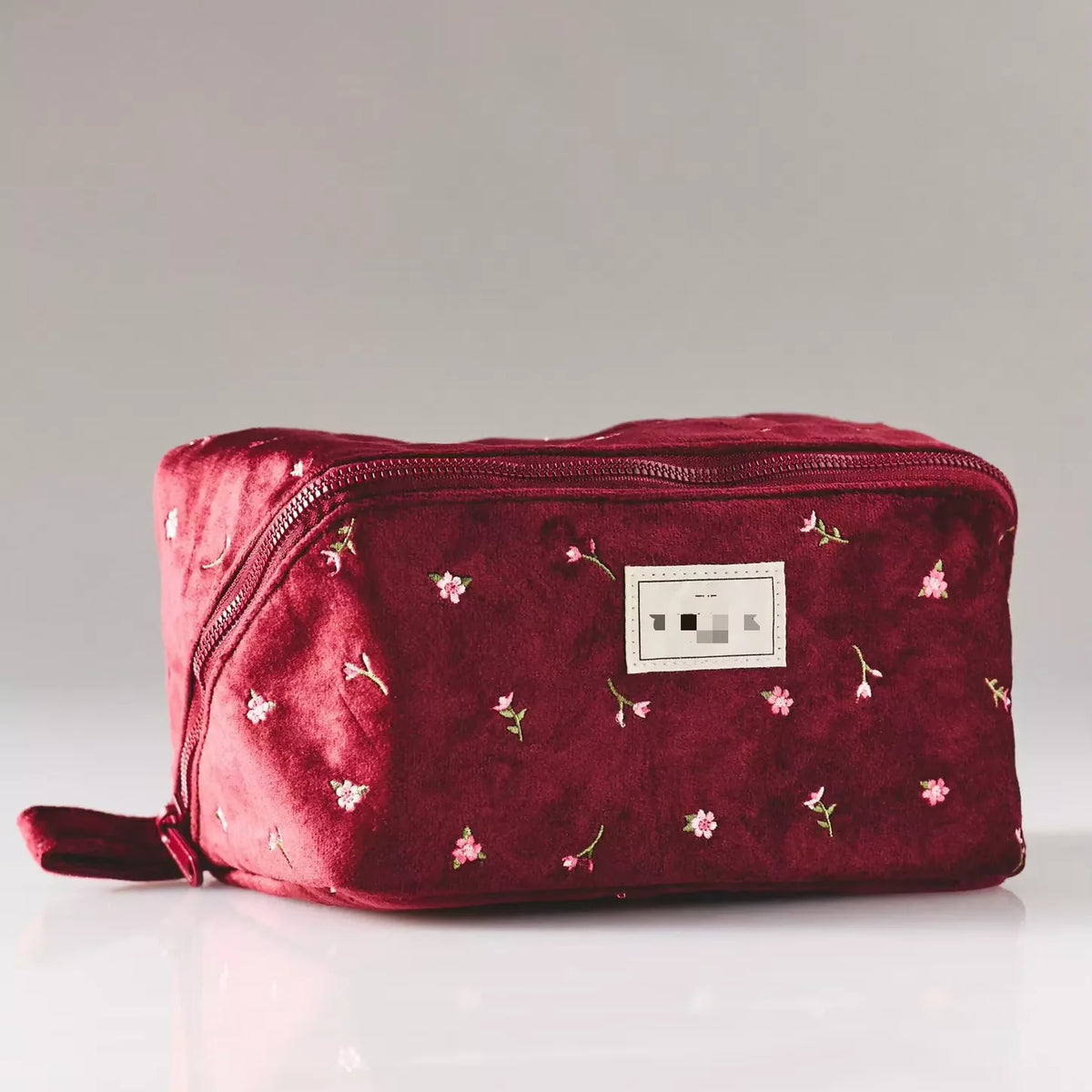 Quilted Makeup Box Bag Customized Floral Print Cosmetic Pouch Large Capacity Cosmetic Bag With Brush Holder Inside