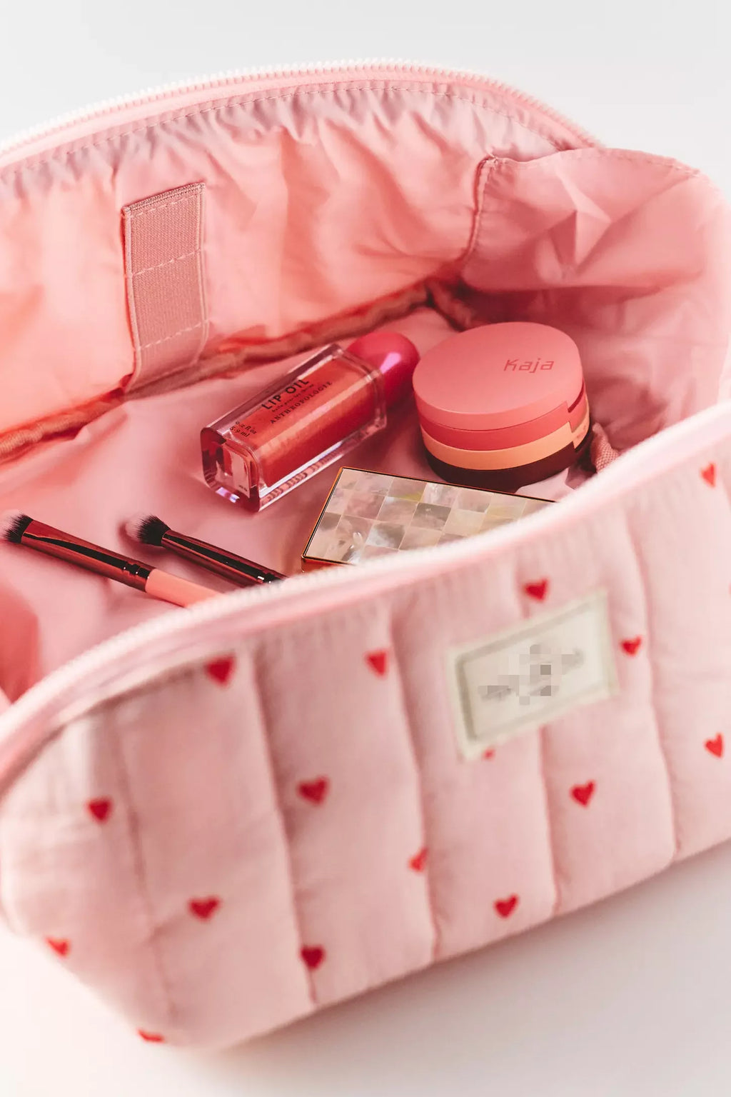 Quilted Makeup Case Customized Floral Print Makeup Tool Kits Large Capacity Tyvek Pouch With Inside Brush Holder