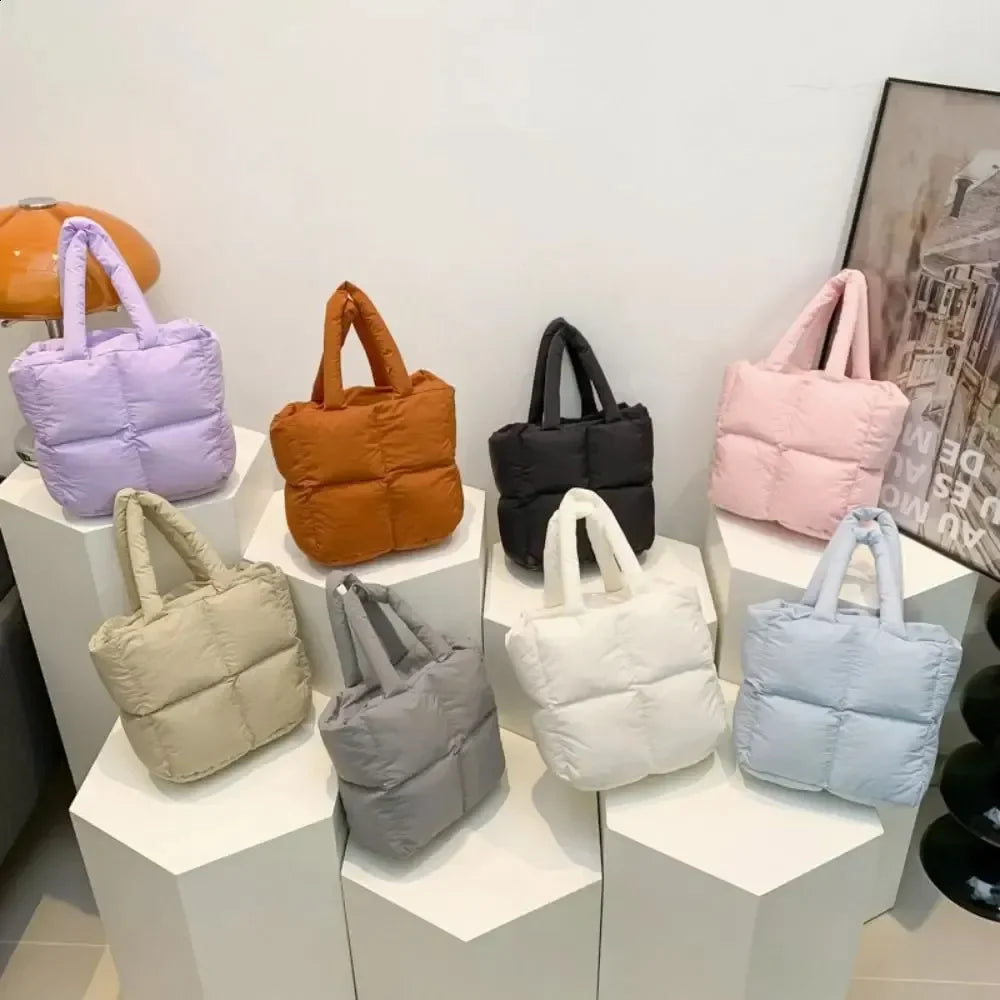 Quilted Nylon Candy Color Handbag Puffer Pillow Bag with Strap Colorful Cross-body Shopping Bag
