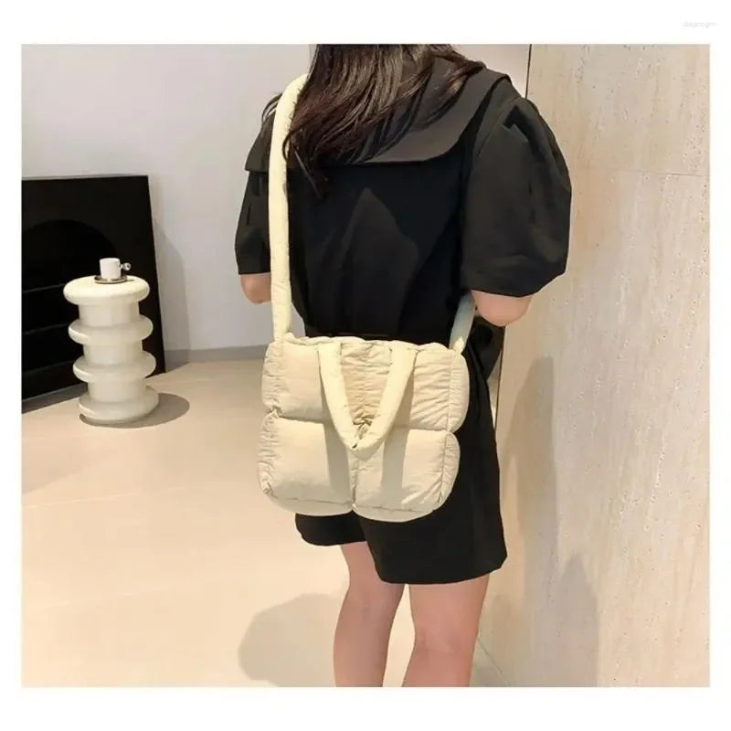 Quilted Nylon Candy Color Handbag Puffer Pillow Bag with Strap Colorful Cross-body Shopping Bag
