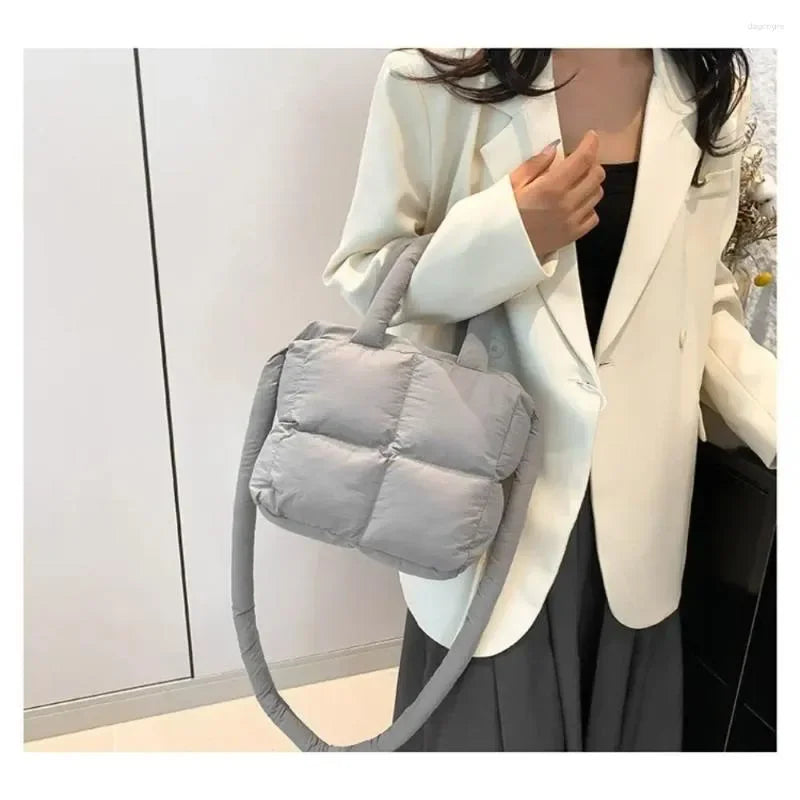 Quilted Nylon Candy Color Handbag Puffer Pillow Bag with Strap Colorful Cross-body Shopping Bag