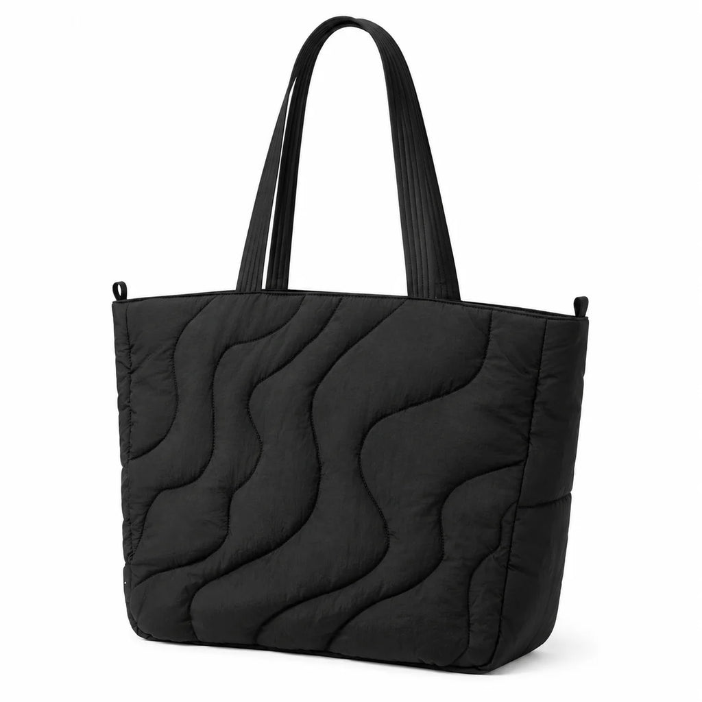 Quilted Nylon Tote Bag Large Capacity Lightweight Water Resistant Shoulder Handbag Zipper Closure for Work Commute