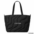 Quilted Nylon Tote Bag Large Capacity Lightweight Water Resistant Shoulder Handbag Zipper Closure for Work Commute