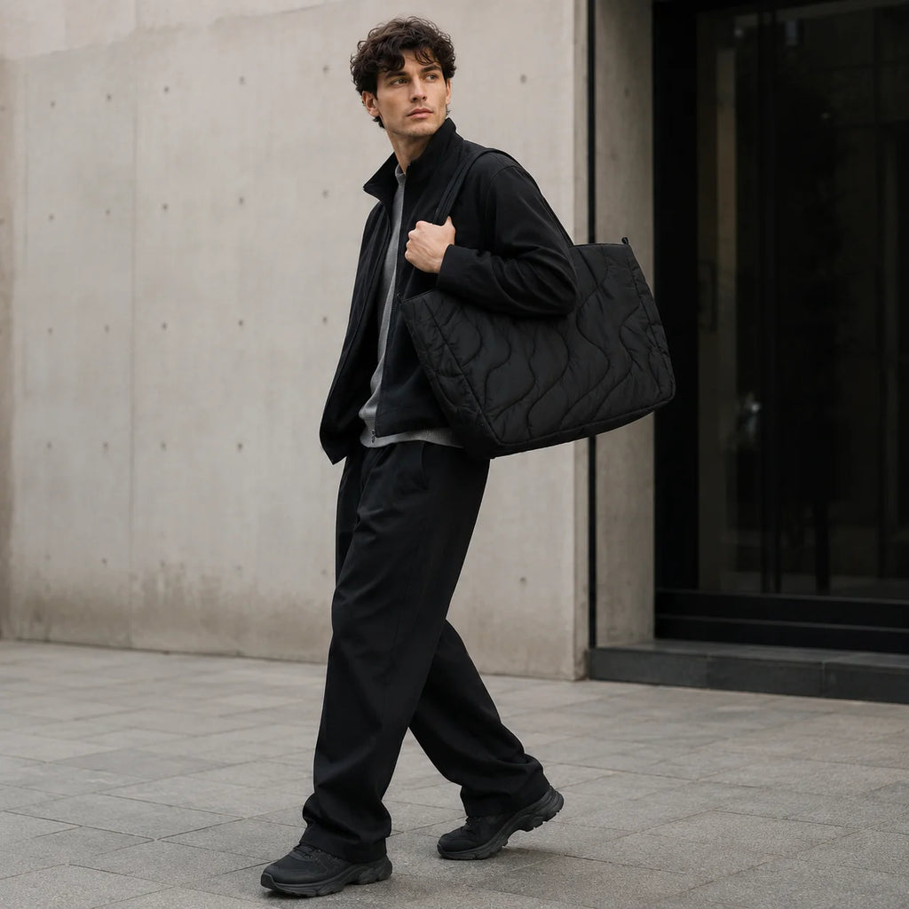 Quilted Nylon Tote Bag Large Capacity Lightweight Water Resistant Shoulder Handbag Zipper Closure for Work Commute