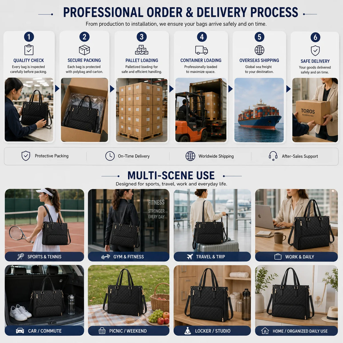 Quilted Series Business Quilted PU Laptop Tote Bag Work Commuting FBA Ready Custom Logo OEM ODM Private Label Low MOQ