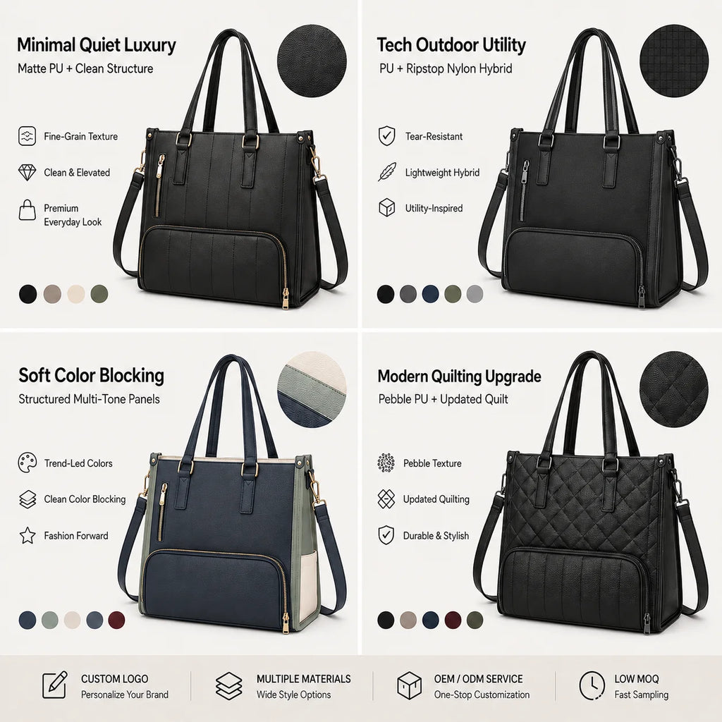 Quilted Series Business Quilted PU Laptop Tote Bag Work Commuting FBA Ready Custom Logo OEM ODM Private Label Low MOQ