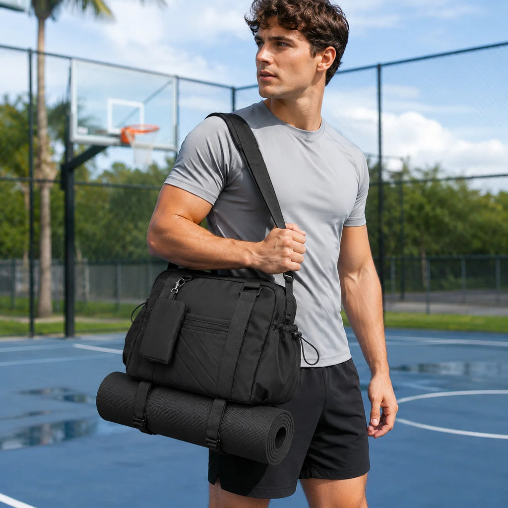 Quilted Travel Gym Bag, Yoga Mat Bottom Straps Large Capacity Weekend Duffel, Detachable Pouch, OEM/ODM Low MOQ Wholesale